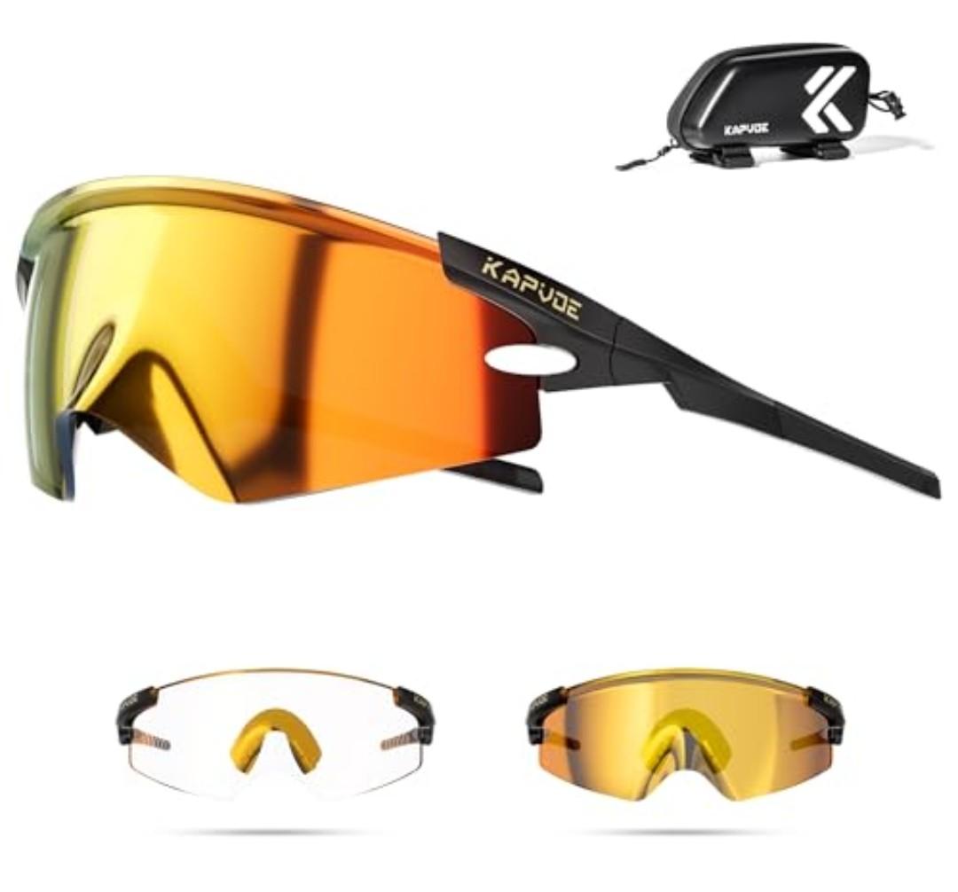 KAPVOE K410 Cycling Glasses, Photochromic Sports Sunglasses for Men and Women, UV400 TR90 Frame, Adjustable Temples, Includes Bike Bag, Mountain Bike Glasses for Outdoor Riding