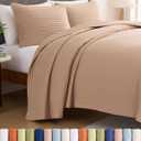 Quilts Queen Size - Light Brown Bedspread Queen Size with Stripe Stitch Pattern - Lightweight Bedspread for All Seasons - Soft, Breathable Comfy Summer Quilted Coverlet w/ 2 Pillow Shams - 90" x 96"