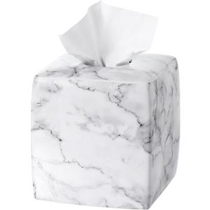 Motifeur Ceramic Tissue Holder, Decorative Square Tissue Cover Box (Marble Look)