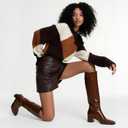 Adrizzlein Knee High Boots for Women Chunky Heel Fall Boots Pointed Toe Booties Side Zipper Tall Boots Slip On Dress Boots for Wedding (6, Brown)