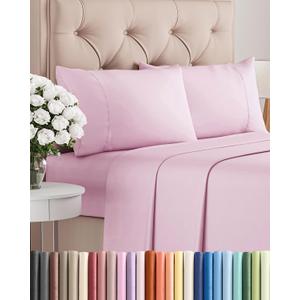 Twin 4 Piece Sheet Set - Comfy, Breathable & Cooling - Hotel Luxury Bedding for Women, Men, Kids, Teens & Children - 1 Flat & 1 Fitted Sheet & 2 Pillowcases w/ Deep Pockets - Wrinkle Free - Light Pink