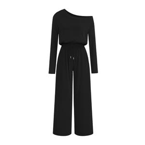 Lazysmile Womens Dressy Long Sleeve Off Shoulder Jumpsuit (Black, L)