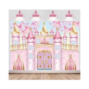 Withu Pink Princess Castle Backdrop Royal Castle Wall Floral Pastel Sakura Flowers Fantasy Fairy Tale Wonderland Photography Background Girls Birthday Prom Party Decoration Banner 7x5ft
