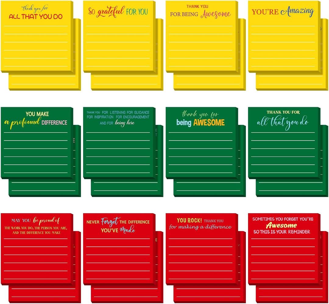 Yinder 24 Pcs Employee Appreciation Sticky Notes Thank You Gifts Bulk Note Pads Gift Mini Pocket Inspirational Notepads for Teacher Coworker Office Supply 3 x 3'' (Appreciation,Xmas)