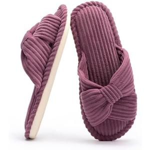 Chantomoo Slippers for Women Memory Foam House Womens Slipper Slides Home Bedroom Bathroom Spa Open Toe Corduroy Bow Slippers Cozy Comfortable Size 39/40