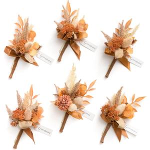 Ling's moment Boutonniere for Men, 6pcs Groom Groomsmen Boutonniere, Artificial Flowers for Wedding Decor/Prom/Homecoming, etc.Rust Boho Terracotta