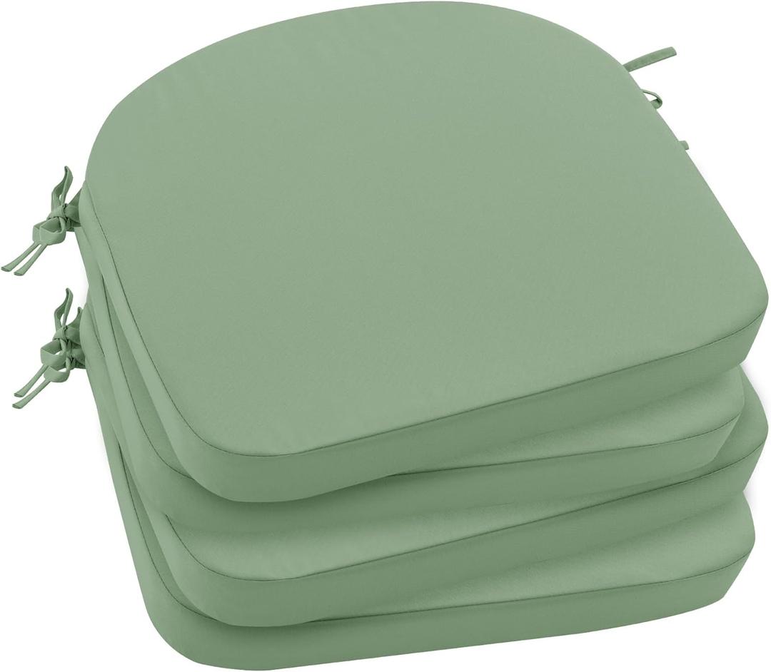 Outdoor Chair Cushions Set of 4: Waterproof & Fade Resistant Patio Furniture Cushions - 19 x 19 x 2 Inch Non Slip Round Corner Seat Cushion Pads with Removable Cover for Garden Yard Lawn, Sage Green