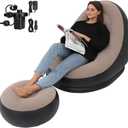 STARBRILLIANT Inflatable Living Room Furniture Chair with Stool for Resting Feet, Indoor Foldable Deck Chaise Lounges with Air Pump, Travel Camping Picnic Beach Chair (Brown)
