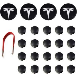 Tesla Model 3 Y Wheel Hub Caps Center Cover Silver Matte (4PCS) for XINFOOB Modification Hubcaps Tesla Accessories (White T)