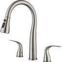 3 Hole Kitchen Faucet with Pull Down Sprayer, Brushed Nickel, Double Handle High Arc Faucet for Kitchen Sink with 3 Mode Spray, Stainless Steel, T-3005BN