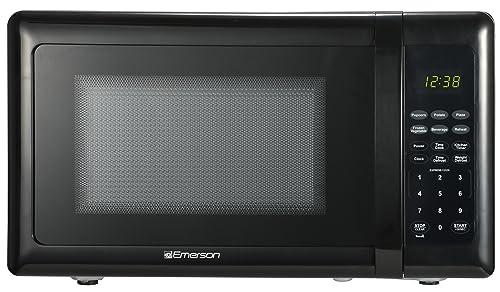 Emerson MW7302B Compact Countertop Microwave Oven with Touch Control, LED Display, 700W, 10 Power Levels, 6 Auto Menus, Glass Turntable and Child Safe Lock, 0.7 Cu., Ft. Black