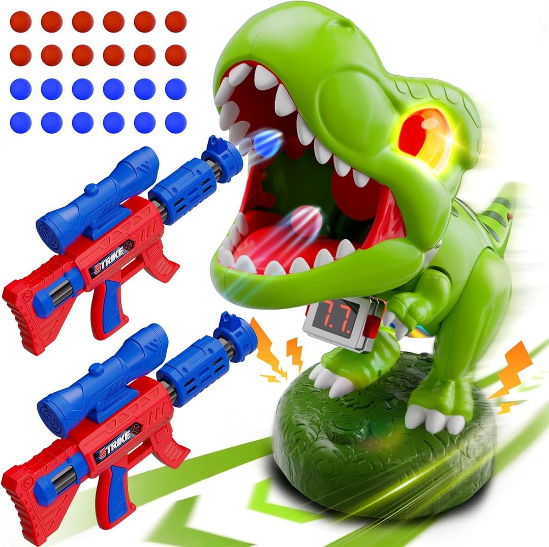 Realistic Dinosaur Moveable Shooting Toys, 2 Pack Launchers with Aiming, Roaring Dino Eyes & Belly Glow, LCD Score Record, Stocking Stuffers for Kids Toys Gifts for Boy Ages 3 4 5 6 7 8 9 10+ Year Old (Green)