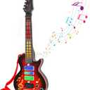 M SANMERSEN Kids Guitar Toddler Toys Guitar for Kids 3 4 5 Year Old Electric Musical Toy Guitars with 4 Strings Strap Light Up Boys Girls Gifts (Red)
