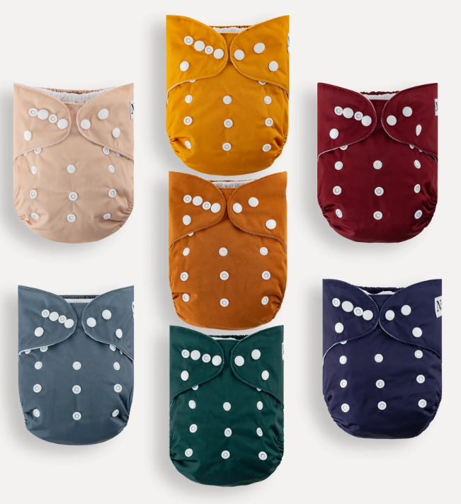 Nora's Nursery Cloth Diapers 7 Pack with 7 Inserts & 1 Wet Bag  Waterproof Cover, Washable, Reusable & One Size Adjustable Pocket Diapers for Newborns and ToddlersPacific Neutrals