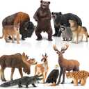 Toymany 12PCS North American Forest Animal Figurines, Realistic Jungle Animal Set Includes Moose,Cougar,Wolf,Bear,Eagle,Deer Educational Toy Cake Toppers Christmas Birthday Gift for Toddlers Kids 3-5