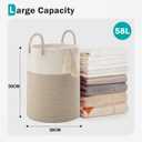 Cotton Rope Laundry Basket by YOUDENOVA, 58L Woven Collapsible Laundry Hamper, Clothes Hamper with Reinforced Handles in the Laundry Room, Bedroom, Bathroom, Brown