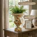 Small 9.1'' H Vintage Urn Planter, Distressed Retro Tabletop Flower Pot with Drainage Hole, Lightweight Decorative Pedestal Planter for Indoor Plants, Office Desk, Shelf, Patio Table Decor, 9.1 Inches X 7.1 Inches X 7.1 Inches