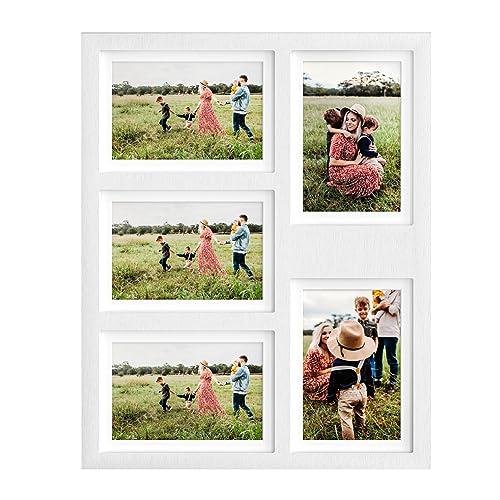 Great Lakes Memories GLM 4x6 or 5x7 Collage Picture Frames for Wall, Holds 5 Photos with Glass & Mat, 5x7 Picture Frame, Picture Frames Collage Wall Decor (Modern White)