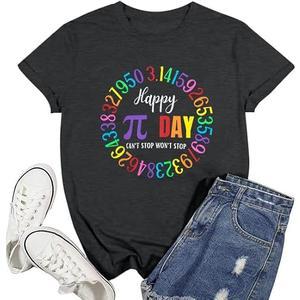 Pi Day Shirt Women Happy Pi Day 3.14 Shirts Math Teacher T-Shirt Pi Symbol Math Lover Tshirt Funny Mathematic Tee Top Grey  L