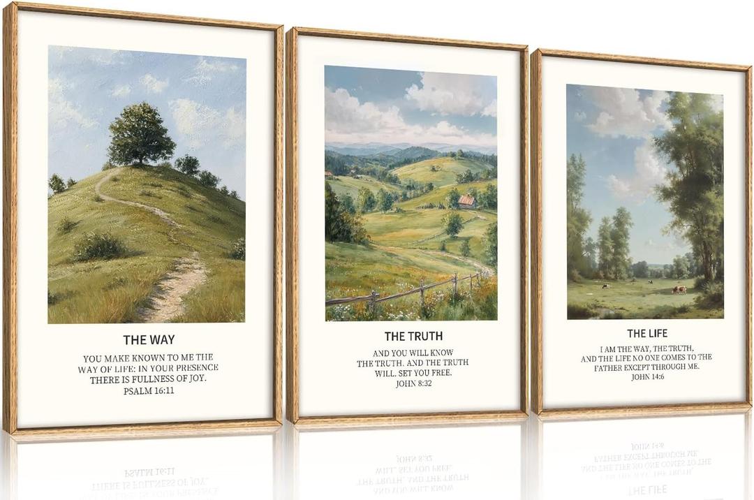 Large Christian Bible Framed Canvas Wall Art Set, Jesus Verse Vintage Wall Decor, Nature Scripture Landspaces Art Prints, Religious Artwork for Living Room ,Dining Room ,Farmhouse-16 x24 x3