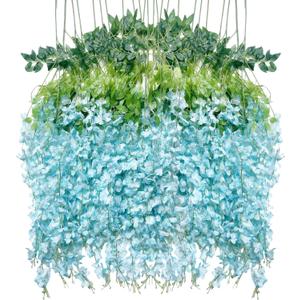 Artificial Wisteria Hanging Flowers Fake Wisteria Flower Garland Silk Vines Rattan Decor for Home Wedding Arch Wall Garden Greenery Bedroom Outdoor Office Party Decoration (12, Blue)