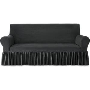 NICEEC Sofa Cover Thick Plush 1-Piece Warm Grey Sofa Slipcover for Sofas Stretch Fluffy Couch Covers for Living Room Easy Fit Washable Soft Furniture Sofa Protector with Skirt (Large)