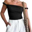 Tankaneo Womens Off The Shoulder Top Sleeveless Slim Fit Stretchy Tank Top Y2k Casual T Shirts  M