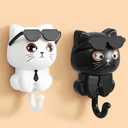 Generic 2PCS Modern Plastic Cat Key Hooks, Hanging Cute Key Holder Decorations, Wall Mount Key Hanger, Holder