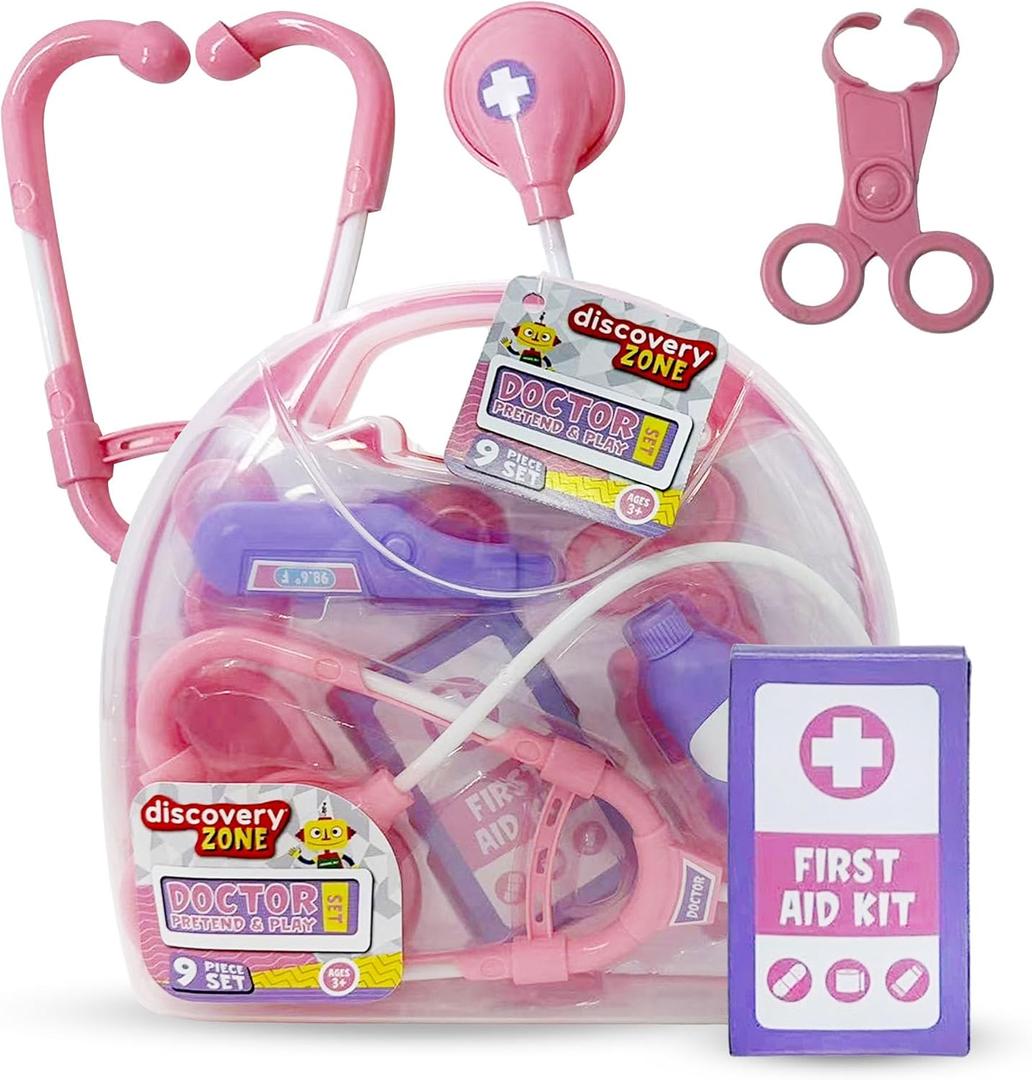DiscoveryZone Pretend Doctor Kit for Kids  8Piece Medical Play Set with Stethoscope, Syringe & Carrying Case  Educational Doctor Play Toy for Toddlers 3+ (Boys or Girls)