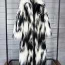 Shaggy Fluffy Faux Fur Coat Black and White Sweater Women's Extend Ankle Puffy Outwear, Small