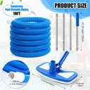 3 Pcs Pool Vacuum Kits Include 11.8" Vacuum Head with 47" Adjustable Pole with 1-1/2" x 18ft Long Hoses Flexible Head with Wheels for Above Ground Inground Pond Spa Hot Tub