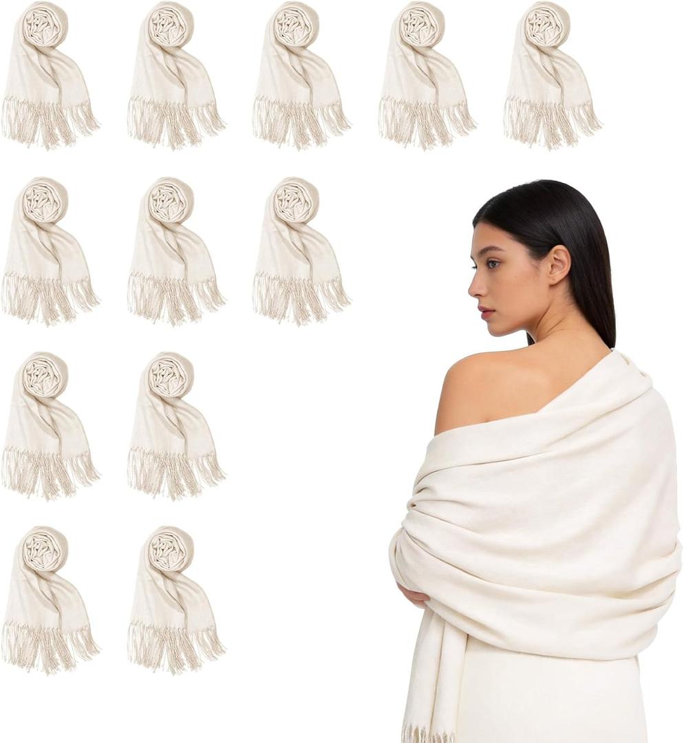 12pcs Wedding Shawls with Fringes Bulk Wedding Scarf Shawl for Guests Wedding Favor Bridal Shawls Gift Outdoor