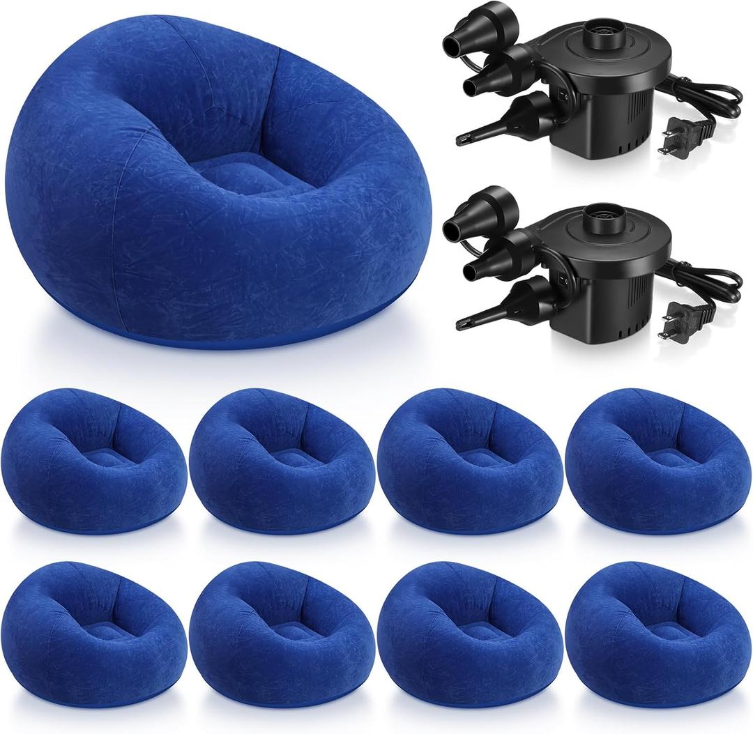 Realspring 9 Pcs Inflatable Bean Bag Chairs, Electric Air Pump, Navy, 38.5 x 21.6 x 11 inches