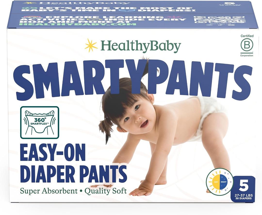 HealthyBaby Size 5 Pull Up Style Training Pants (38 Count) Easy Pull-On & Tear-Away Design for Potty Training Leak Protection for Active Toddlers EWG-Verified Safe, Plant-Based