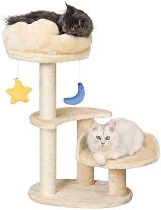 Meecal Small Cat Tree for Kittens Under 6 Months, Max Weight 5lbs - Cloud Design with Bed & Toys, Compact Scratching Post with Dangling Balls, Begie Meecal Small Cat Tree for Kittens Under 6 Months, Max Weight 5lbs - Cloud Design with Bed & Toys, Compact Scratching Post with Dangling Balls, Begie