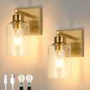 Rechargeable Wall Sconce, Gold Battery Operated Wall Sconce Set of 2 with Timer Function, Easy Install Dimmable Wireless Wall Lamps for Living Room, Bedroom, Hallway, Entryway Decor 3000K