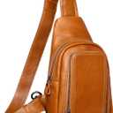 Genuine Leather Sling Bag for Men and Women Crossbody Shoulder Bag Sling Backpack Chest Purse Cross Body Pouch (Tan)