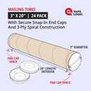 TAPE LOGIC Cardboard Tubes with Caps, 20"L x 3"W x 3"H, Pack of 24 | Poster Tube for Mailing and Storage of Blueprints, Artwork, Crafts, Long Art Holder, 20 inches