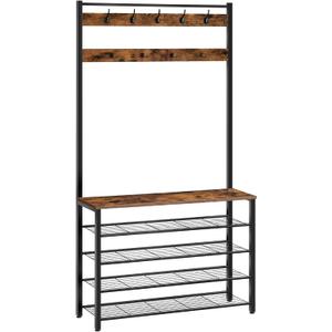 HOOBRO Hall Tree, Coat Rack with Shoe Rack, 39.4” Hall Tree with Bench, 5 Tier Shoe Storage Organizer with 9 Hooks for Entryway, Closet, Sturdy, Industrial, Rustic Brown and Black BF801MT01, 39.4"L x 12.6"W x 74.8"H