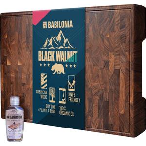 XXL American Black Walnut Cutting Board 24 x 15 Inch (ExtraThick 1.7"), Hardwood Butcher Block, Charcuterie, Heavy Duty End Grain Wood Chopping Board with Juice Groove & Handles (Oil & Plate included)