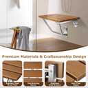 24" Wall Mounted Folding Shower Seat with Stainless Steel Bracket, Structural Stability, 500 lb Capacity, Space-Saving, Teak Shower Bench for Elderly, Disabled, Pregnant Women, Kids