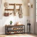 HOOBRO Hall Tree with Bench, Coat Rack Shoe Bench Set, Entryway Shoe Rack with Coat Hooks, Hall Tree, 39.4" L x 11.8" W x 18.1" H, Industrial, for Front Door, Rustic Brown BF071MT01G1