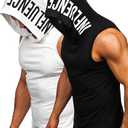 FLYFIREFLY Men's 2 Pack Workout Hooded Tank Tops Bodybuilding Athletic Sleeveless Muscle Cut Off T Shirt Gym Hoodies M