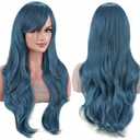 Amazon.com : IMISSU 28 Inch/70cm Long Hair Water Wavy Wigs with Bangs Cosplay Costume Wig (Midnight Blue) : Beauty & Personal Care