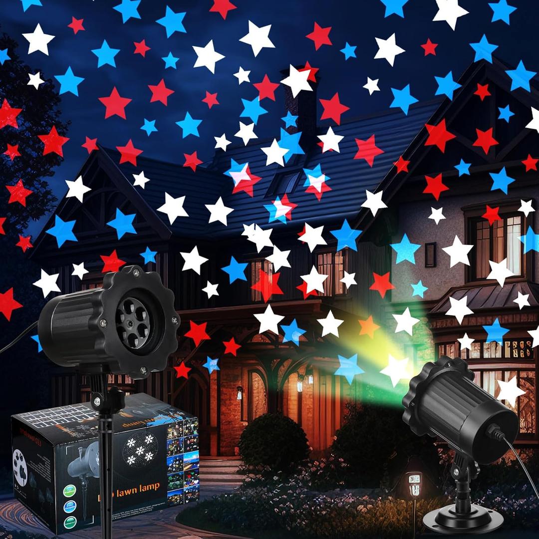 Independence Day Projector Lights 4th of July Projector Patriotic Waterproof Outdoor Indoor LED Spotlight with Dynamic American Flag Patterns for Garden Yard Party Decor(Star)
