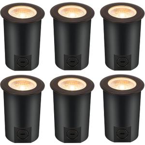 [6 Pack] CLOUDY BAY 9W LED Landscape Well Lights,2700K/3000K/3500K/4000K/5000K Selectable,Low Voltage 12V/24V Ground Lighting,Waterproof Outdoor In Ground Lights for Uplights,Transformer Excluded