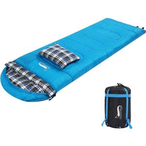Desert & Fox Cotton Flannel Sleeping Bags with Pillow, 4 Season Warm & Cold Weather Envelope Compression Sack, Lightweight & Portable Backpacking Sleeping Bag for Outdoor Camping, Hiking, Traveling (23-32-41 (winter style), Blue)