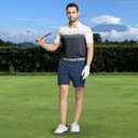 Rouen Polo Shirts for Men Quick Dry Regular Fit Casual Color Block Chest Print Active Short Sleeve Collared Mens Golf Shirt (L)