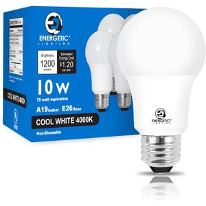 E ENERGETIC LIGHTING 75 Watt Light Bulbs, Super Bright 1200LM, Cool White 4000K LED Light Bulb, Non-Dimmable, E26 Standard Base, UL Listed, 8 Packs