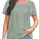 Falechay Babydoll Summer Tops for Women Ruffle Short Sleeve Square Neck Flowy Blouse Floral Crochet Bohemian Chiffon Shirts Spring Lace Clothing Green S (S)